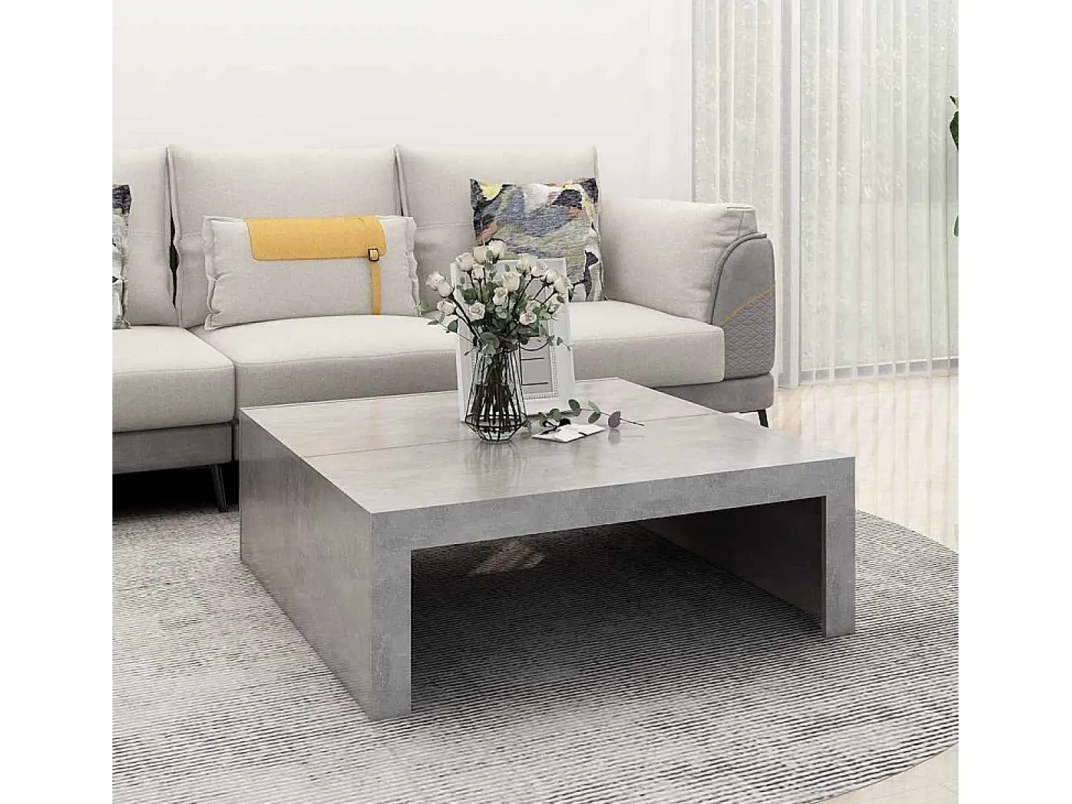 Mesa De Centro* Mesa de centro | Mesa de apoio 100x100x35 cm derivados madeira cimento Cinzento
