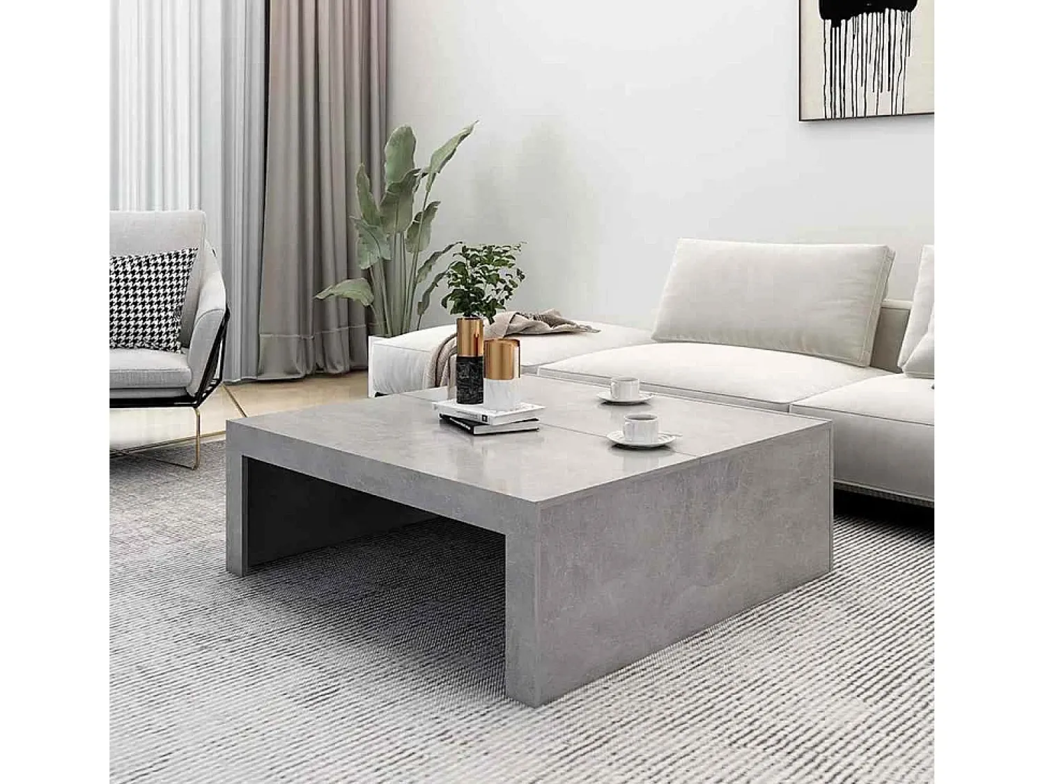 Mesa De Centro* Mesa de centro | Mesa de apoio 100x100x35 cm derivados madeira cimento Cinzento