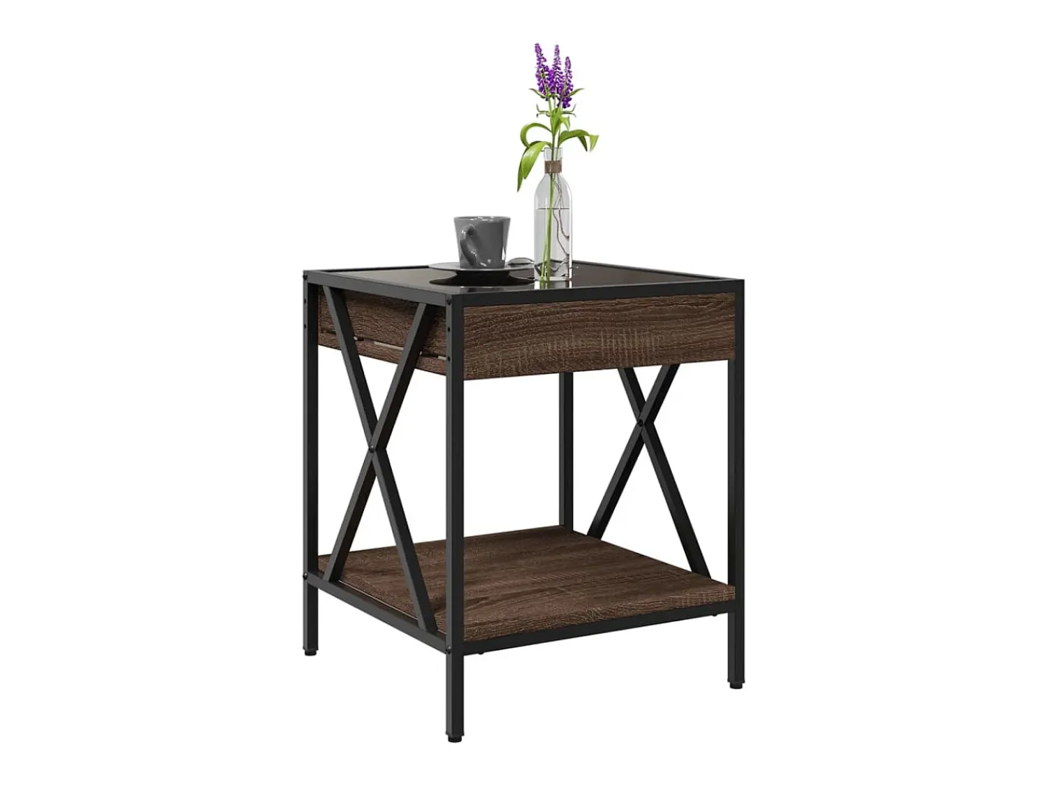 Mesa De Centro| Mesa de centro | Mesa de apoio luzes LED Infinity 40x40x49 cm carvalho Castanho
