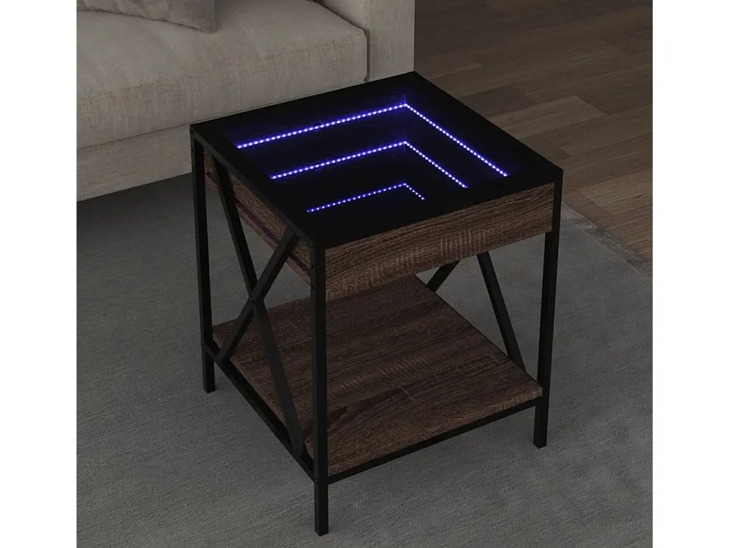 Mesa De Centro| Mesa de centro | Mesa de apoio luzes LED Infinity 40x40x49 cm carvalho Castanho