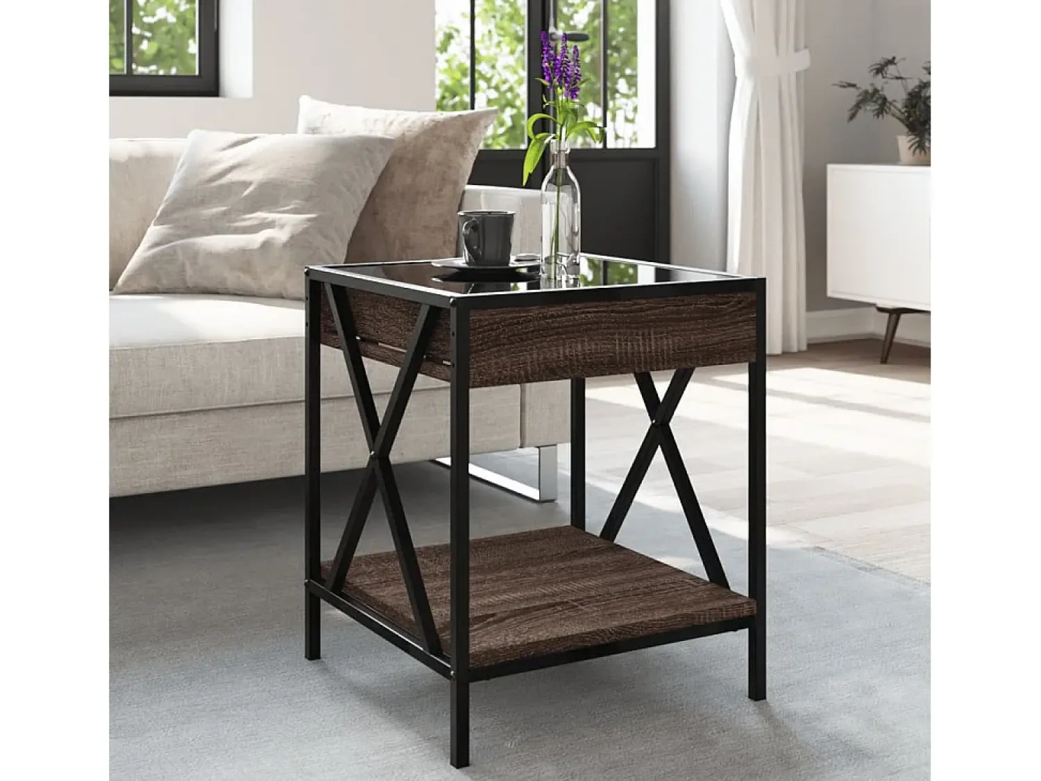 Mesa De Centro| Mesa de centro | Mesa de apoio luzes LED Infinity 40x40x49 cm carvalho Castanho