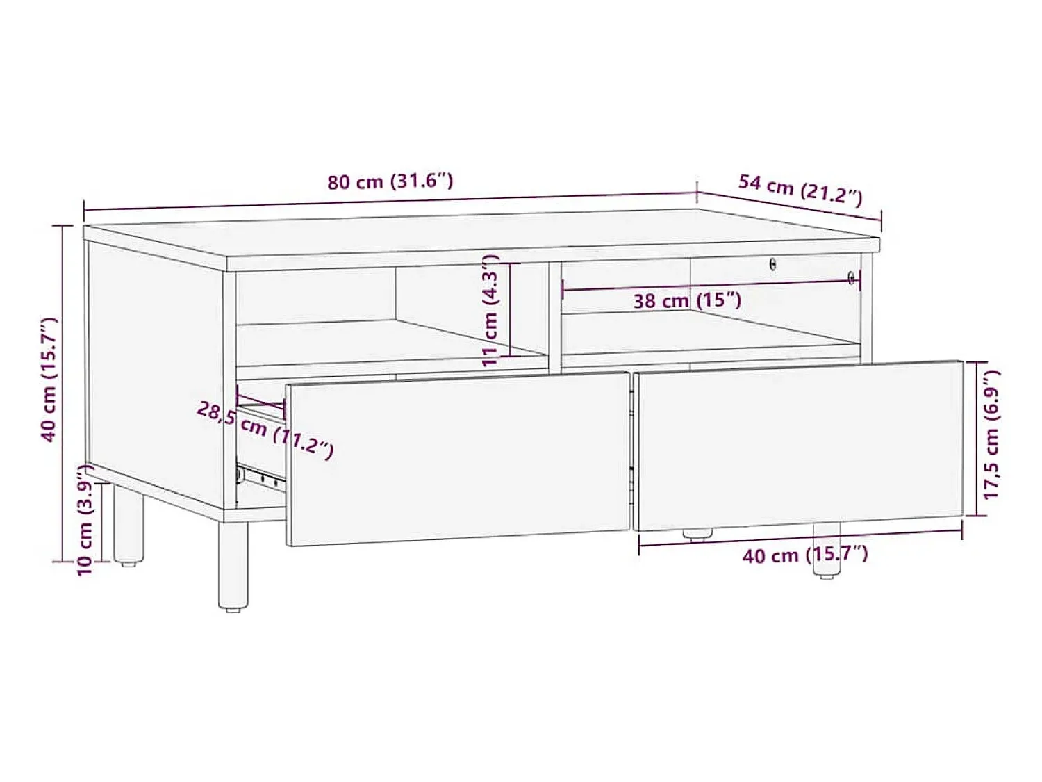 Mesa De Centro| Mesa de centro | Mesa de apoio | Mesa de café com gaveta 80x54x40 cm Castanho