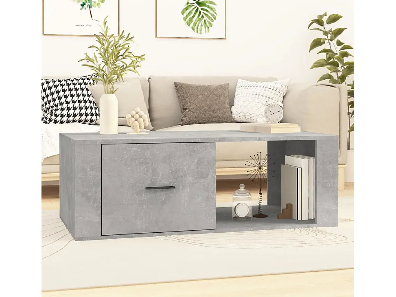 Best Mesa de centro | Mesa de apoio 100x50.5x35 cm derivados madeira cinza cimento Cinzento