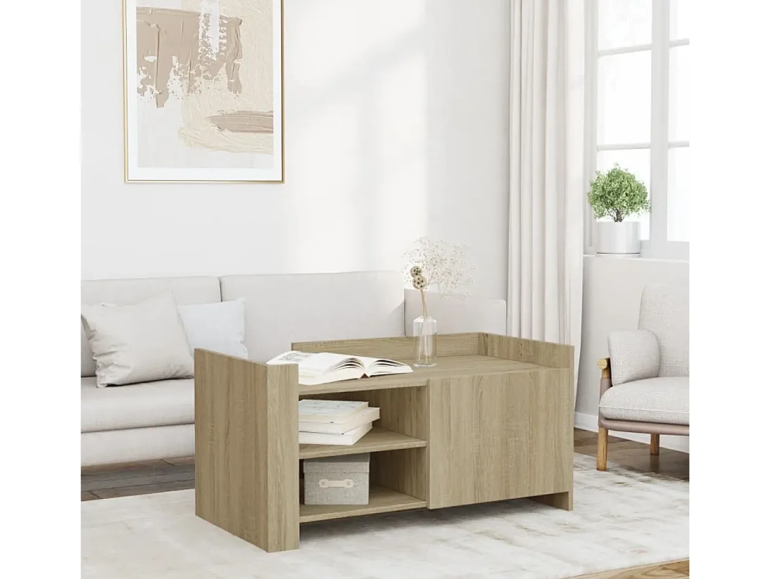 Mesa De Centro| Mesa de centro | Mesa de apoio 100x50x50cm derivados de madeira carvalho sonoma Castanho