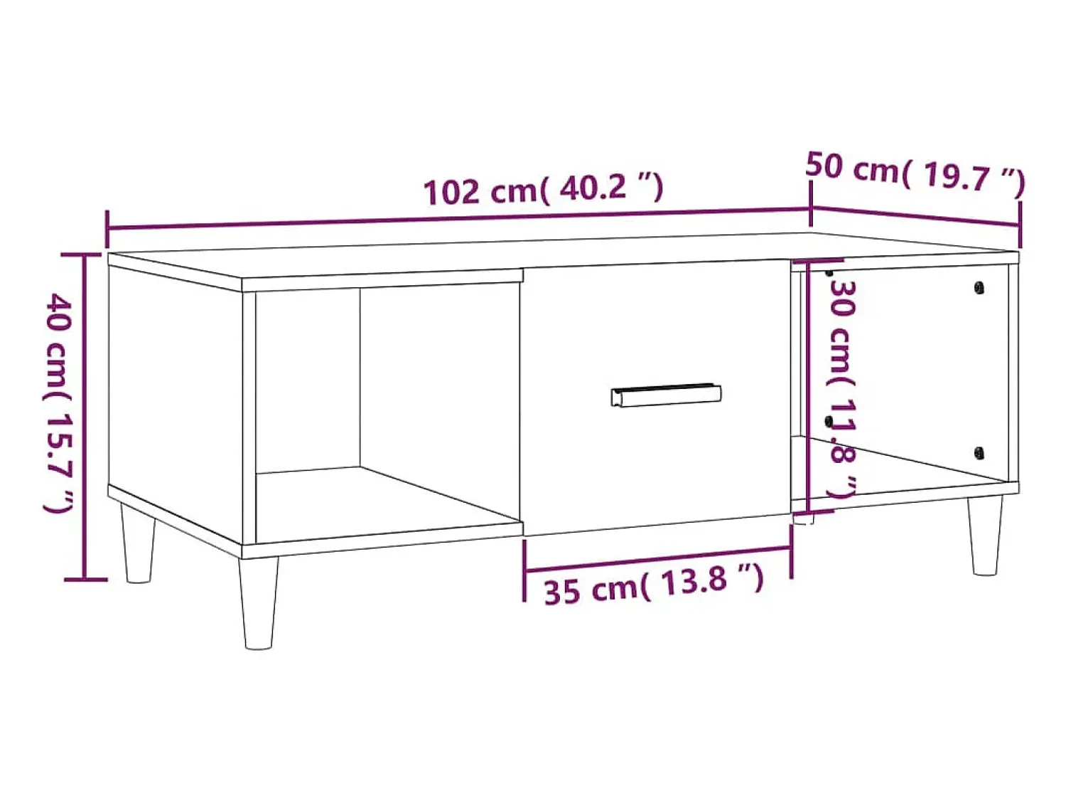 Mesa de centro | Mesa de apoio 102x50x40 cm madeira processada^ Mesa De Centro