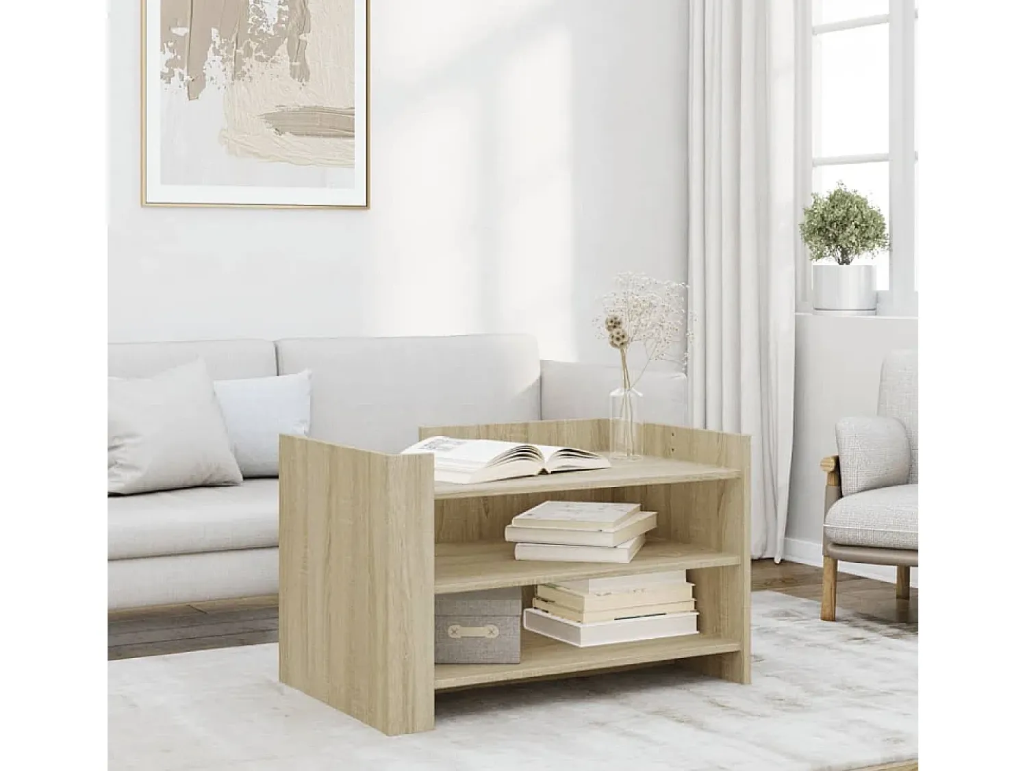 Mesa De Centro| Mesa de centro | Mesa de apoio 80x50x50 cm derivados de madeira carvalho sonoma Castanho