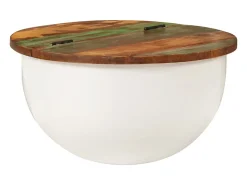 Mesa De Centro| Mesa de centro | Mesa de apoio 50x27 cm madeira recuperada maciça Branco