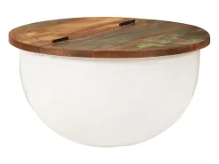 Mesa De Centro| Mesa de centro | Mesa de apoio 50x27 cm madeira recuperada maciça Branco
