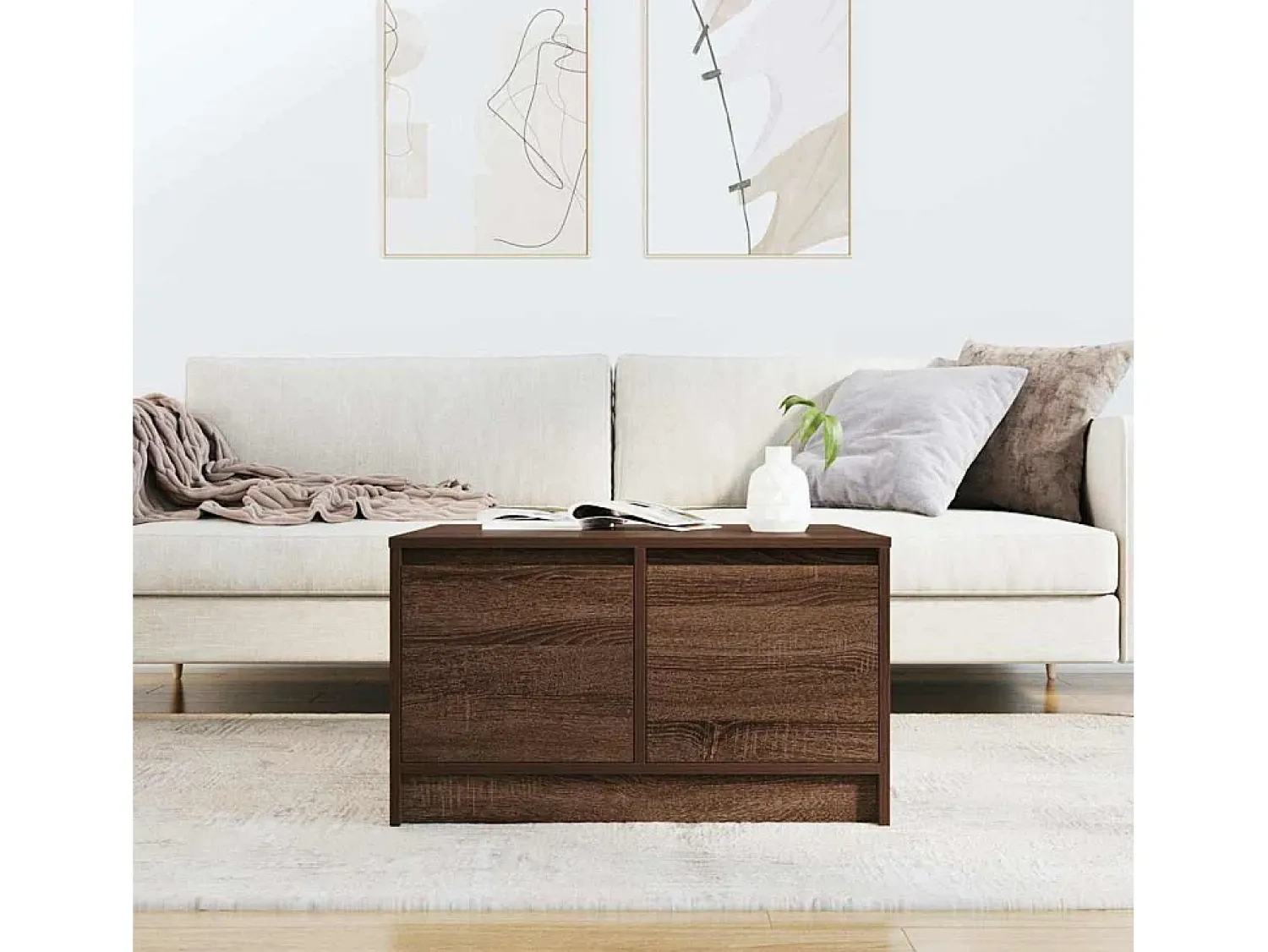 Best Mesa de centro | Mesa de apoio com gavetas 70.5x70x40 cm carvalho Castanho