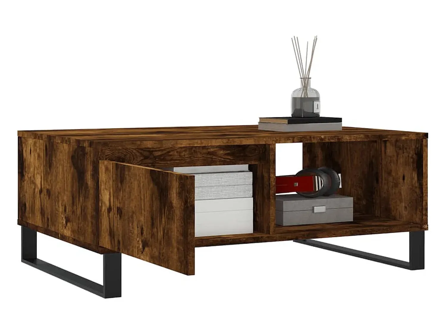 Best Mesa de centro | Mesa de apoio 90x60x35 cm derivados de madeira carvalho fumado Castanho