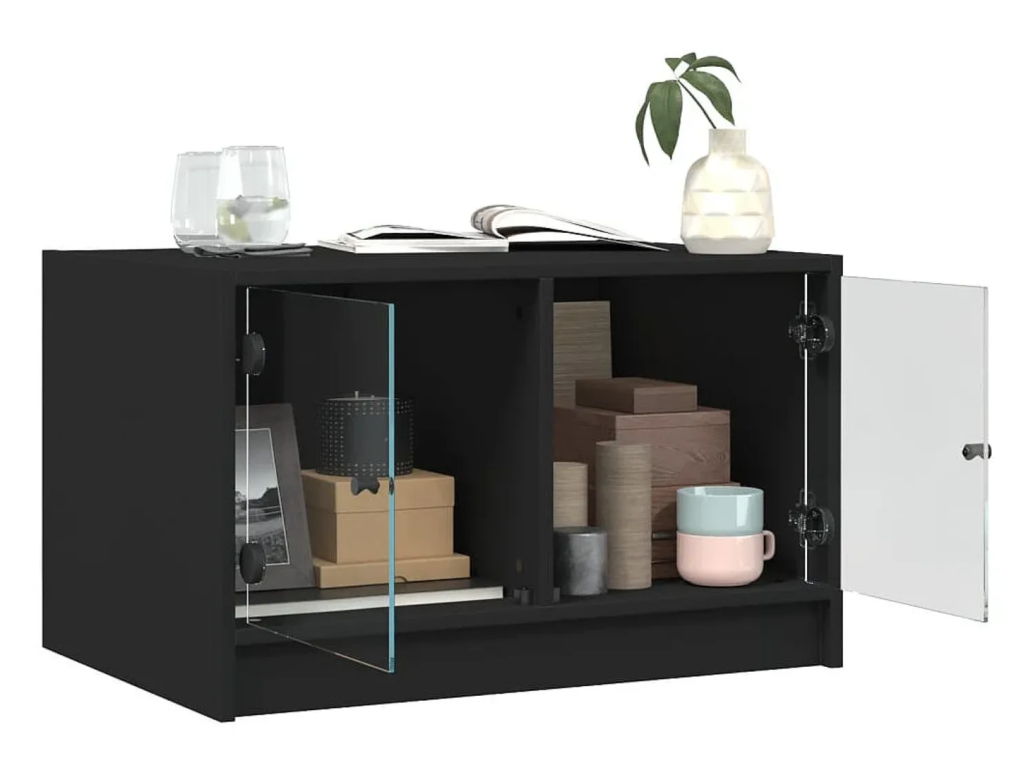 Mesa de centro | Mesa de apoio c/ portas de vidro 68x50x42 cm^ Mesa De Centro