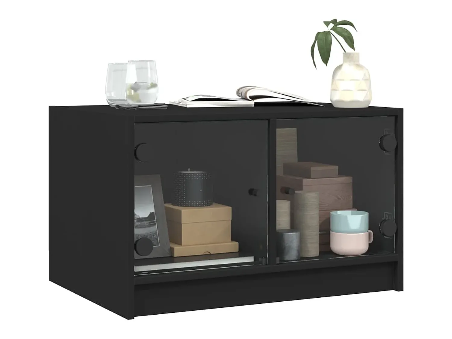 Mesa de centro | Mesa de apoio c/ portas de vidro 68x50x42 cm^ Mesa De Centro