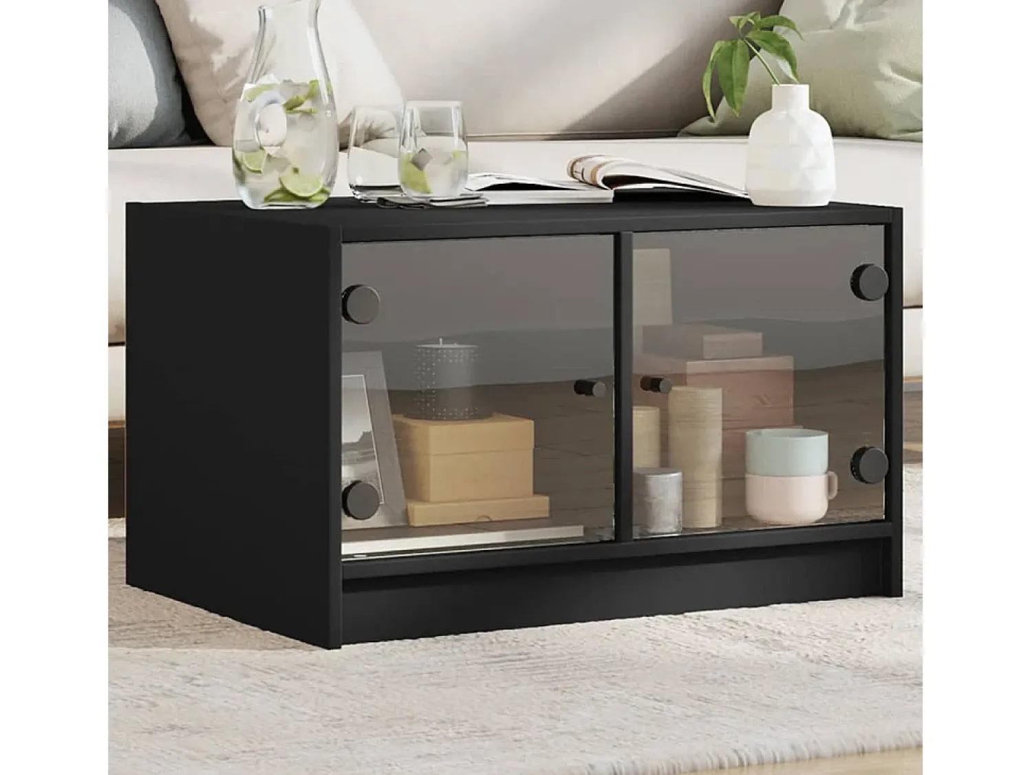 Mesa de centro | Mesa de apoio c/ portas de vidro 68x50x42 cm^ Mesa De Centro