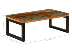 Mesa De Centro* Mesa de centro | Mesa de apoio | Mesa de café 100x50x35 cm madeira recuperada maciça e aço Castanho