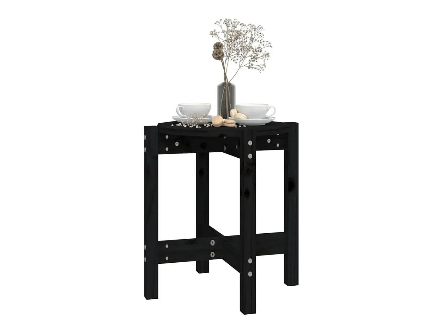 Mesa De Centro| Mesa de centro | Mesa de apoio Ø 42.5x45 cm madeira de pinho maciça Preto