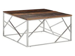 Mesa De Centro| Mesa de centro | Mesa de apoio | Mesa de café aço inoxidável/madeira ferroviária maciça Prateado