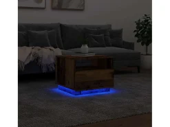 Mesa de centro | Mesa de apoio com luzes LED 50x49x40 cm madeira velha^ Mesa De Centro