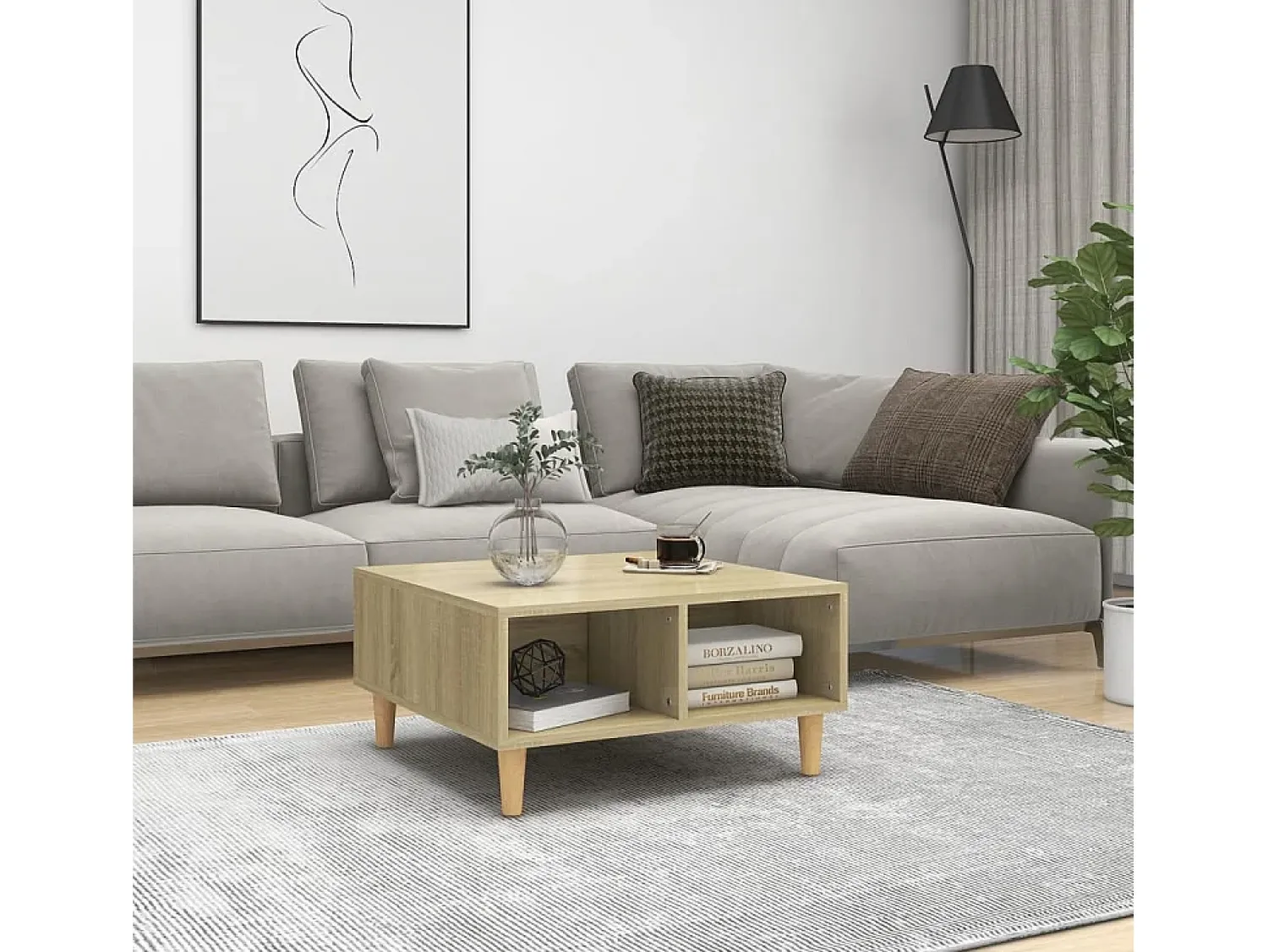 Mesa de centro | Mesa de apoio 60x60x30 cm derivados de madeira carvalho sonoma^ Mesa De Centro