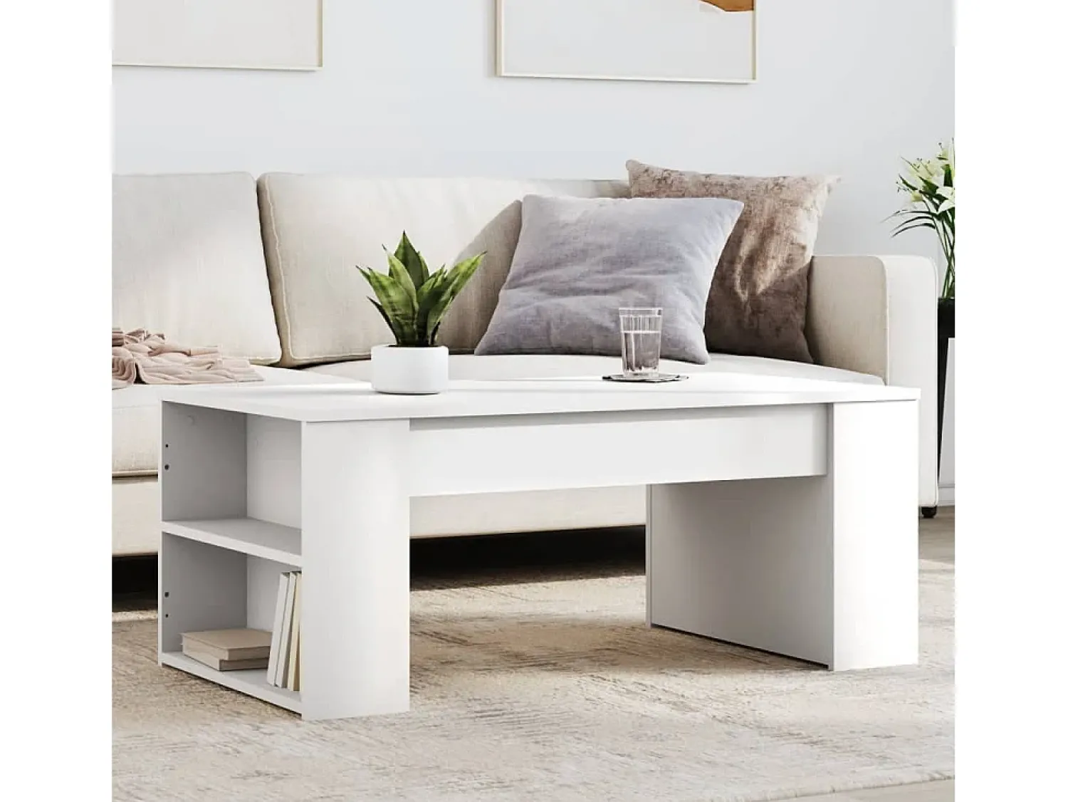 Mesa De Centro* Mesa de centro | Mesa de apoio 102x55x42 cm derivados de madeira Branco