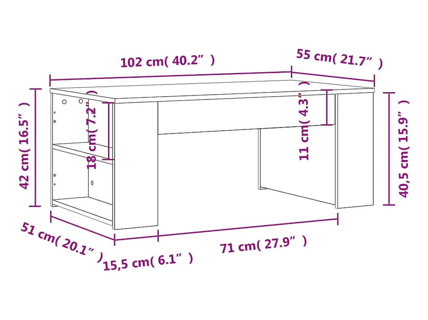 Mesa De Centro* Mesa de centro | Mesa de apoio 102x55x42 cm derivados de madeira Branco