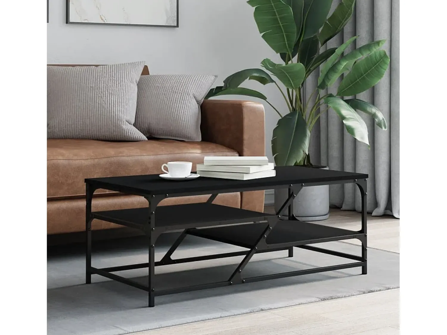 Mesa De Centro| Mesa de centro | Mesa de apoio 100x49x40 cm derivados de madeira Preto