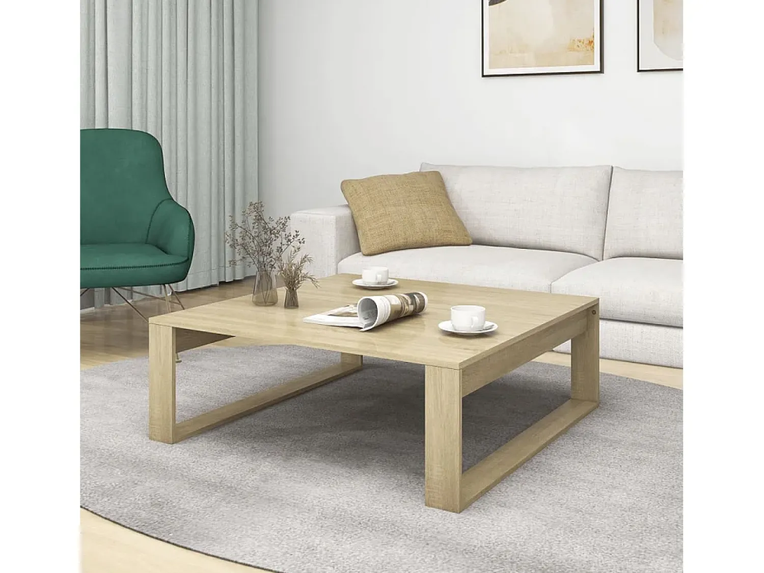 Mesa De Centro* Mesa de centro | Mesa de apoio 100x100x35 cm derivados madeira carvalho sonoma Castanho