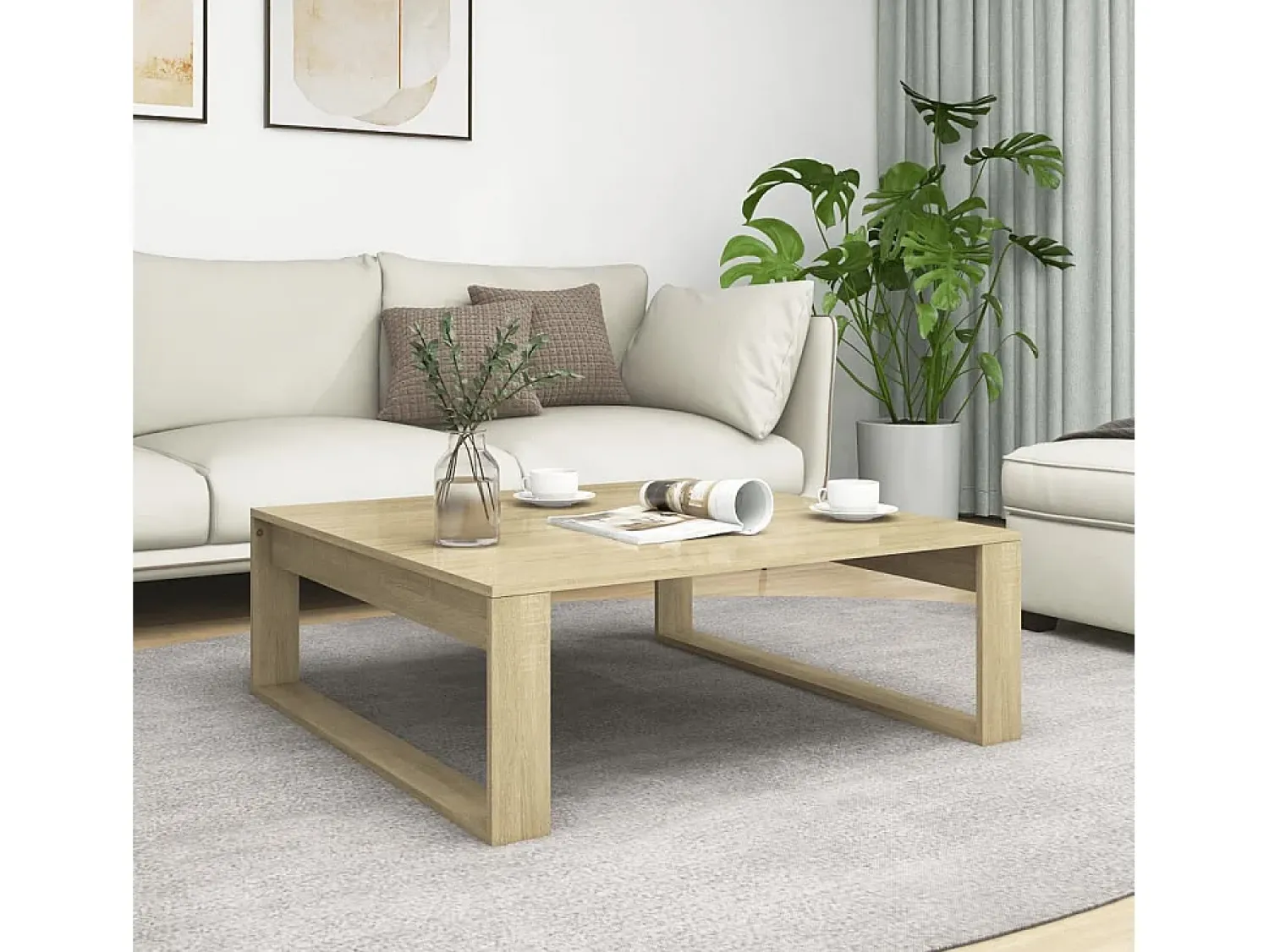 Mesa De Centro* Mesa de centro | Mesa de apoio 100x100x35 cm derivados madeira carvalho sonoma Castanho