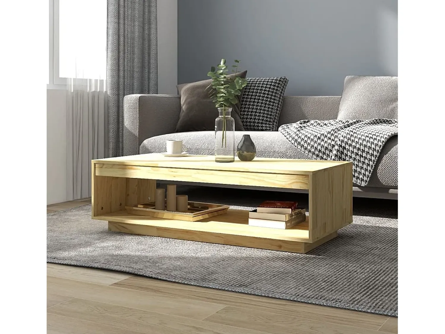 Mesa De Centro* Mesa de centro | Mesa de apoio | Mesa de café 110x50x33.5 cm madeira de pinho maciça Castanho