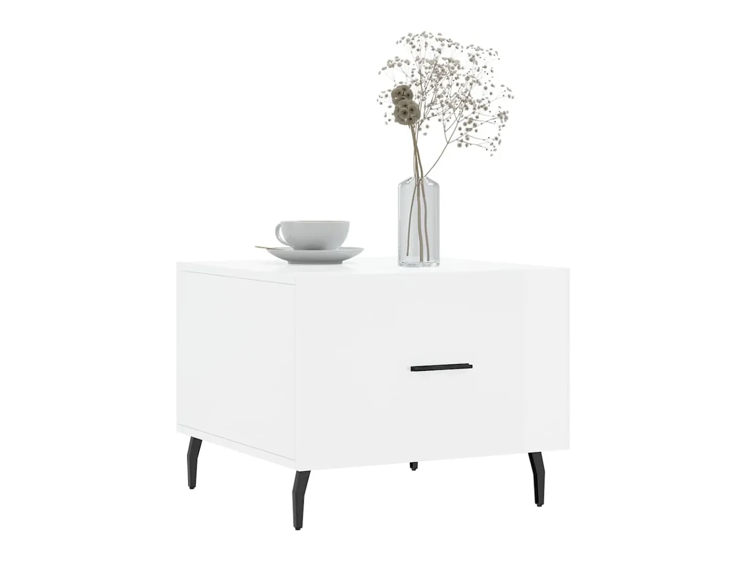 Clearance Mesa de centro | Mesa de apoio 50x50x40 cm madeira processada brilhante Branco