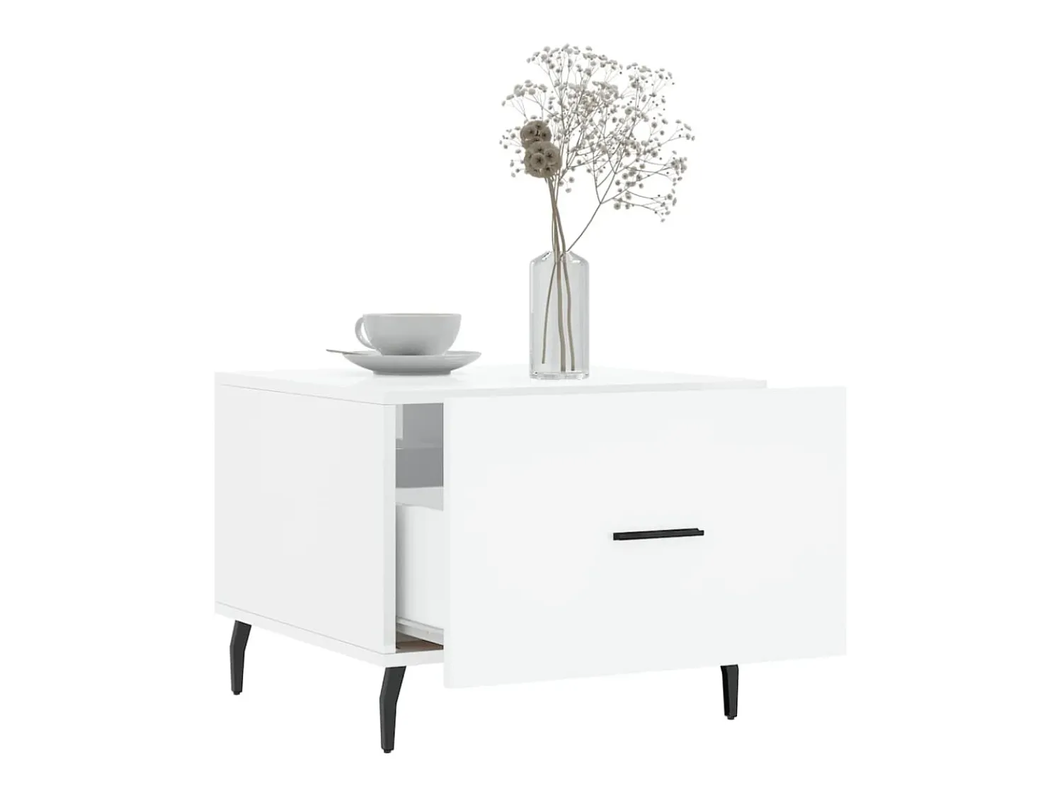 Clearance Mesa de centro | Mesa de apoio 50x50x40 cm madeira processada brilhante Branco