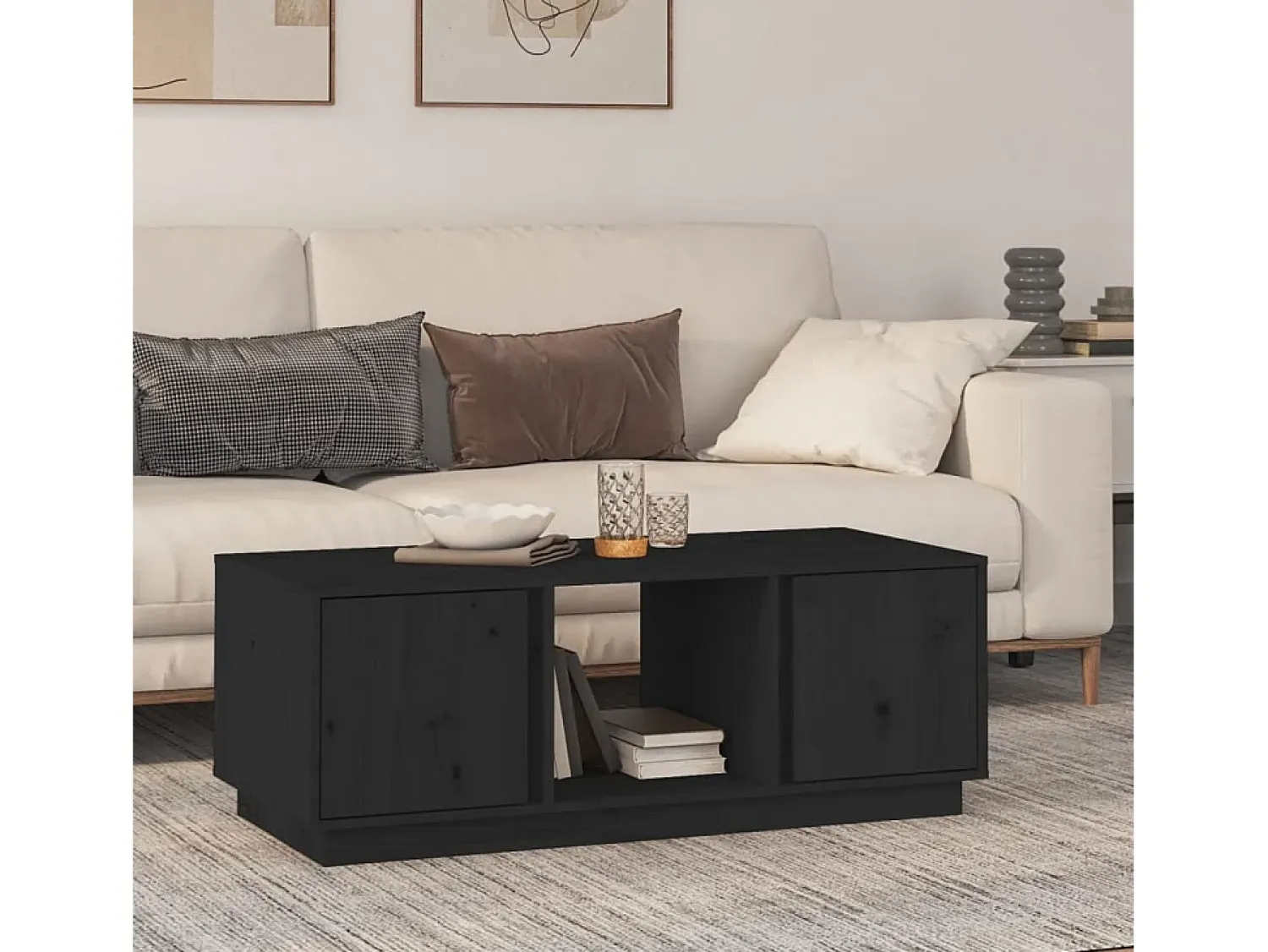 Mesa De Centro| Mesa de centro | Mesa de apoio 110x50x40 cm madeira de pinho maciça Preto