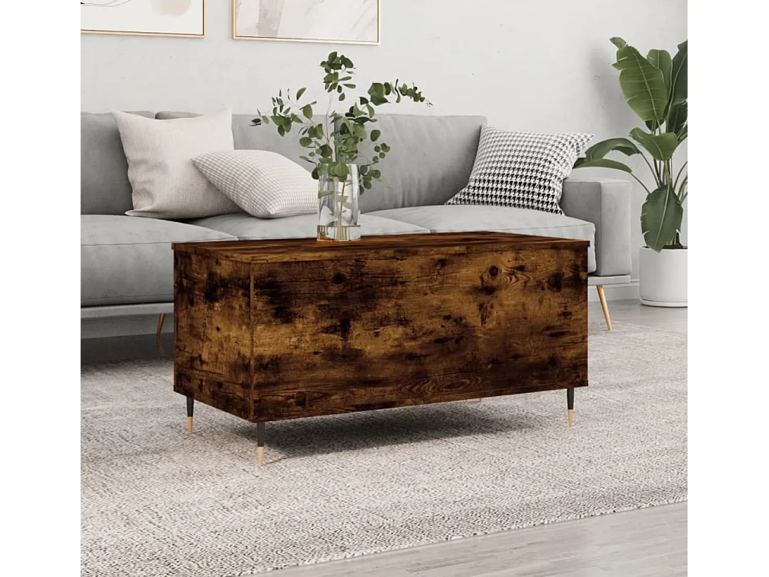 Mesa De Centro* Mesa de centro | Mesa de apoio 90x44.5x45 cm derivados madeira carvalho fumado Castanho