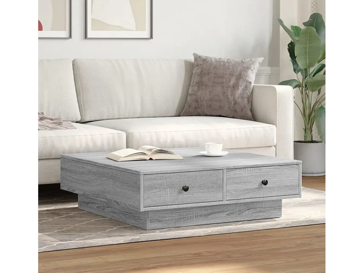 Mesa De Centro* Mesa de centro | Mesa de apoio 90x90x28 cm derivados madeira sonoma Cinzento
