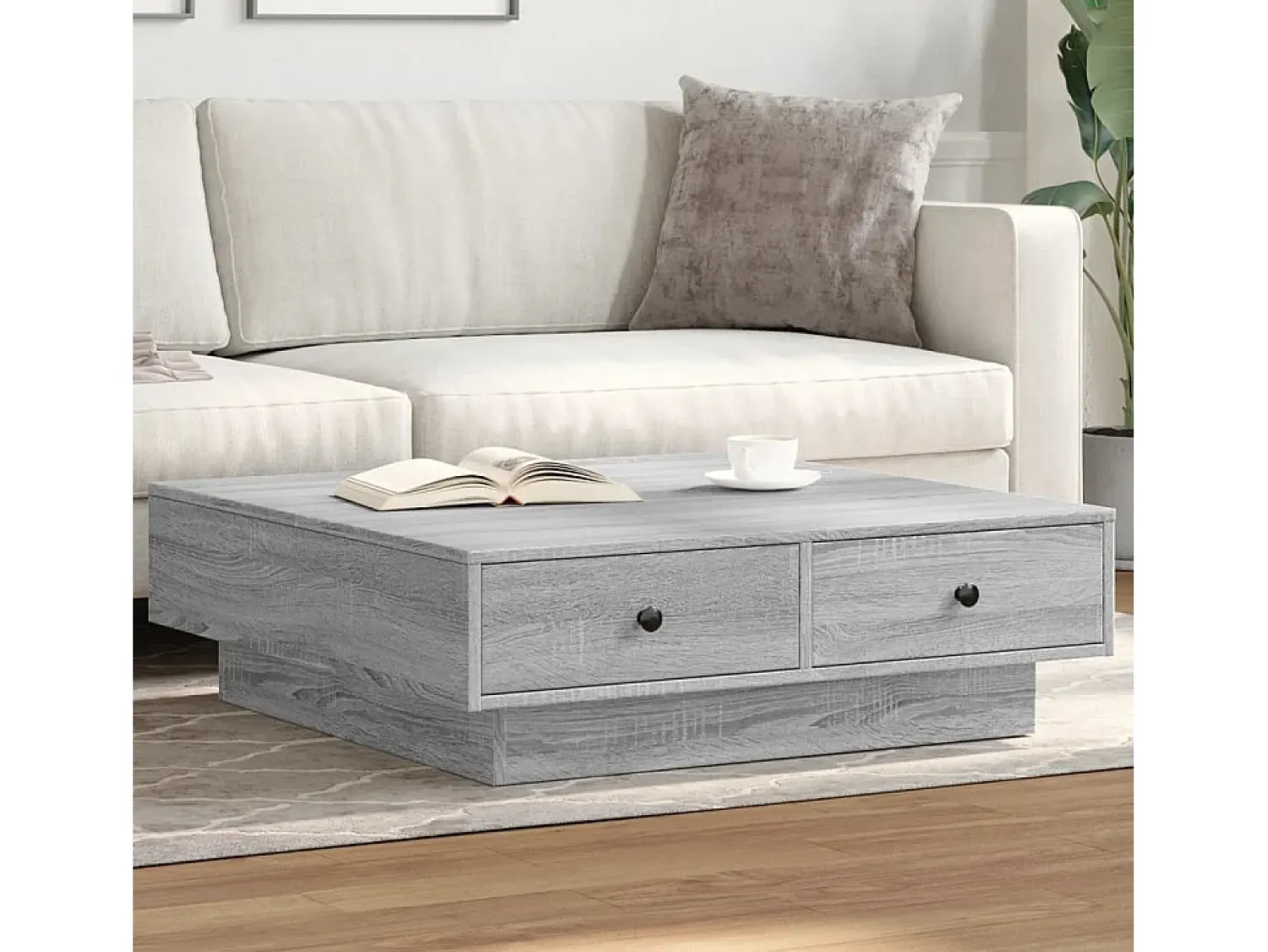 Mesa De Centro* Mesa de centro | Mesa de apoio 90x90x28 cm derivados madeira sonoma Cinzento