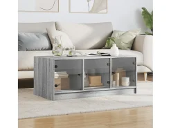 Mesa De Centro| Mesa de centro | Mesa de apoio | Mesa de café c/ portas de vidro 102x50x42 cm cinza sonoma Cinzento