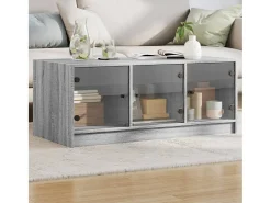 Mesa De Centro| Mesa de centro | Mesa de apoio | Mesa de café c/ portas de vidro 102x50x42 cm cinza sonoma Cinzento