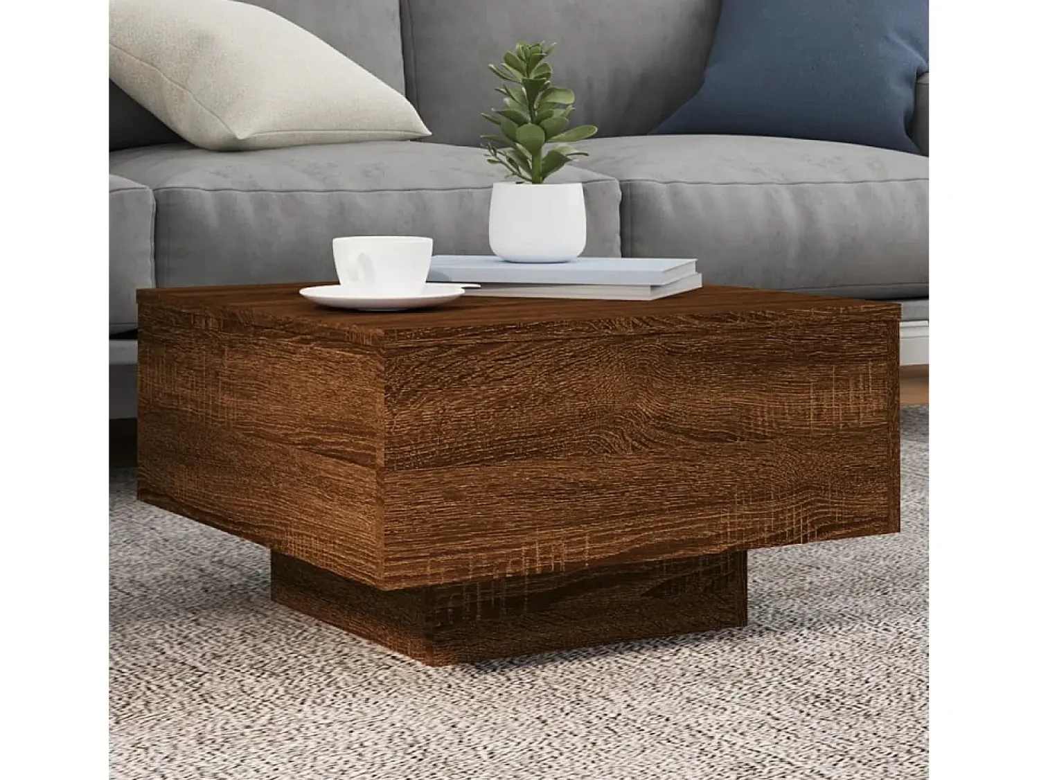Mesa De Centro| Mesa de centro | Mesa de apoio com luzes LED 55x55x31 cm carvalho Castanho