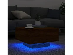 Mesa De Centro| Mesa de centro | Mesa de apoio com luzes LED 55x55x31 cm carvalho Castanho