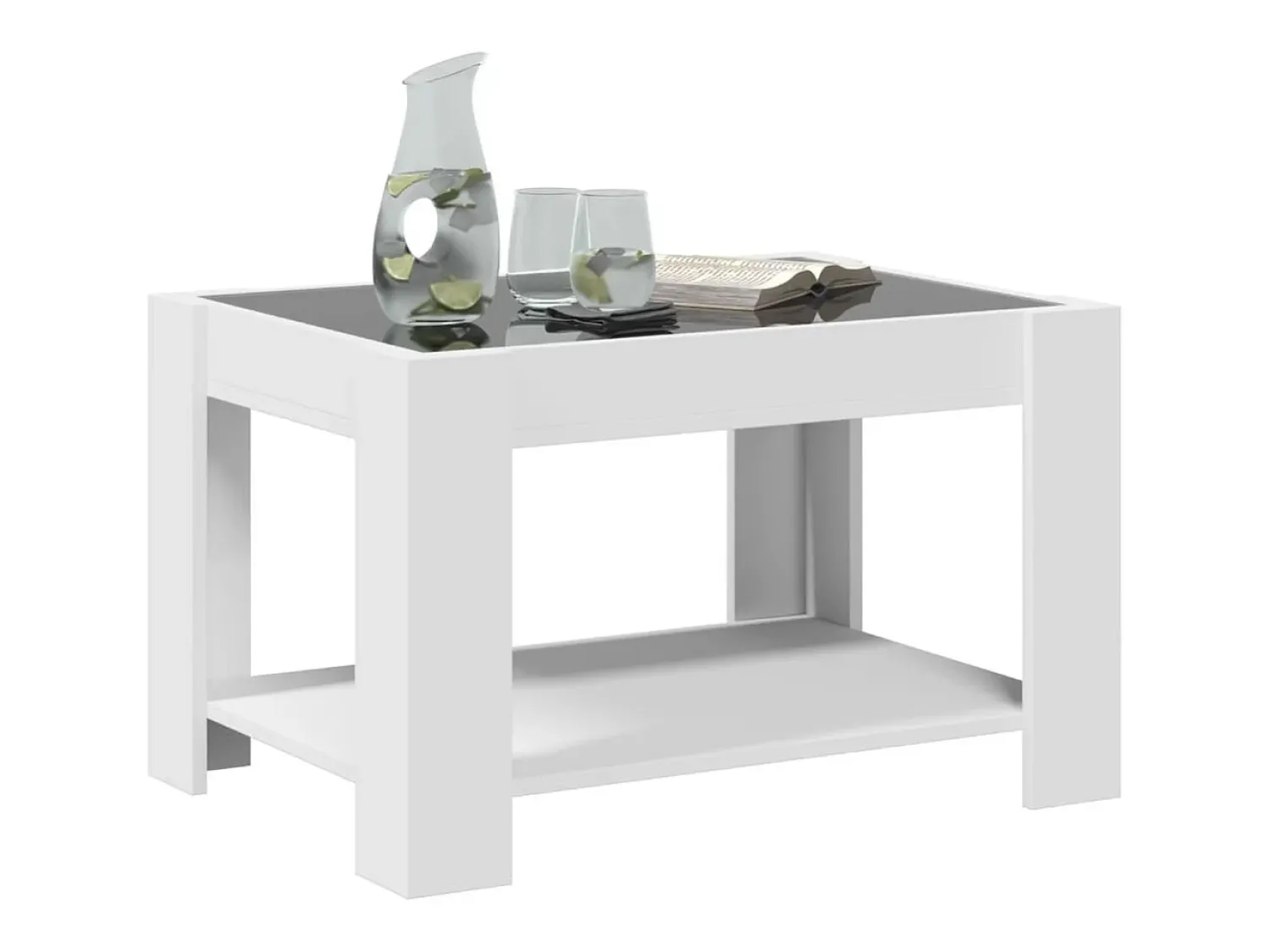 Mesa De Centro* Mesa de centro | Mesa de apoio c/ LEDs 73x53x45 cm derivados de madeira Branco