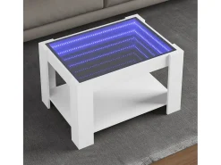 Mesa De Centro* Mesa de centro | Mesa de apoio c/ LEDs 73x53x45 cm derivados de madeira Branco