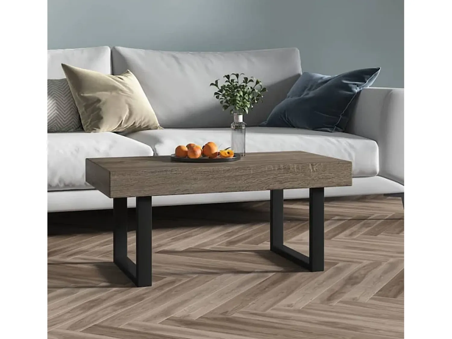 Mesa De Centro| Mesa de centro | Mesa de apoio 90x45x40 cm MDF e ferro e preto Cinzento