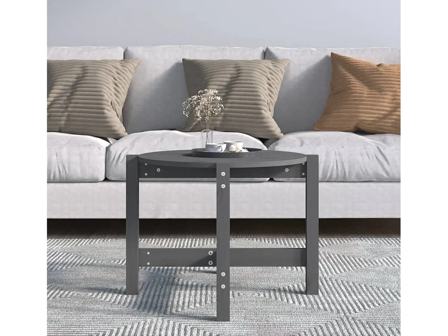 Mesa De Centro* Mesa de centro | Mesa de apoio Ø 62.5x45 cm madeira de pinho maciça Cinzento