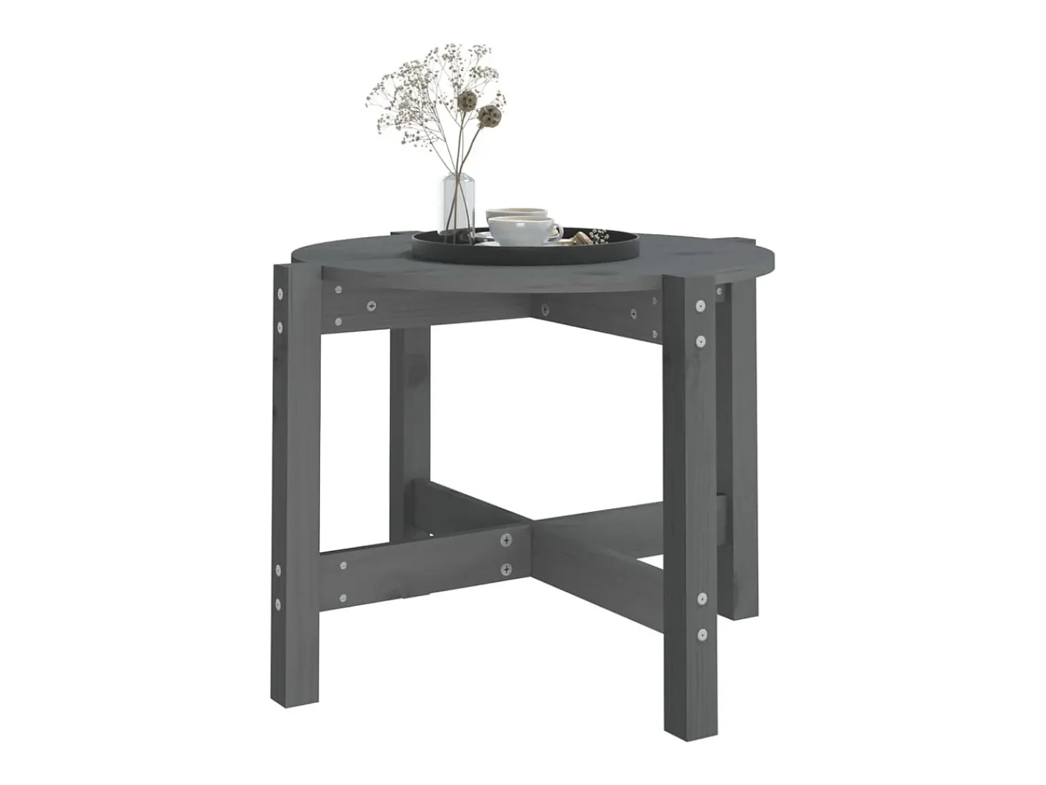 Mesa De Centro* Mesa de centro | Mesa de apoio Ø 62.5x45 cm madeira de pinho maciça Cinzento
