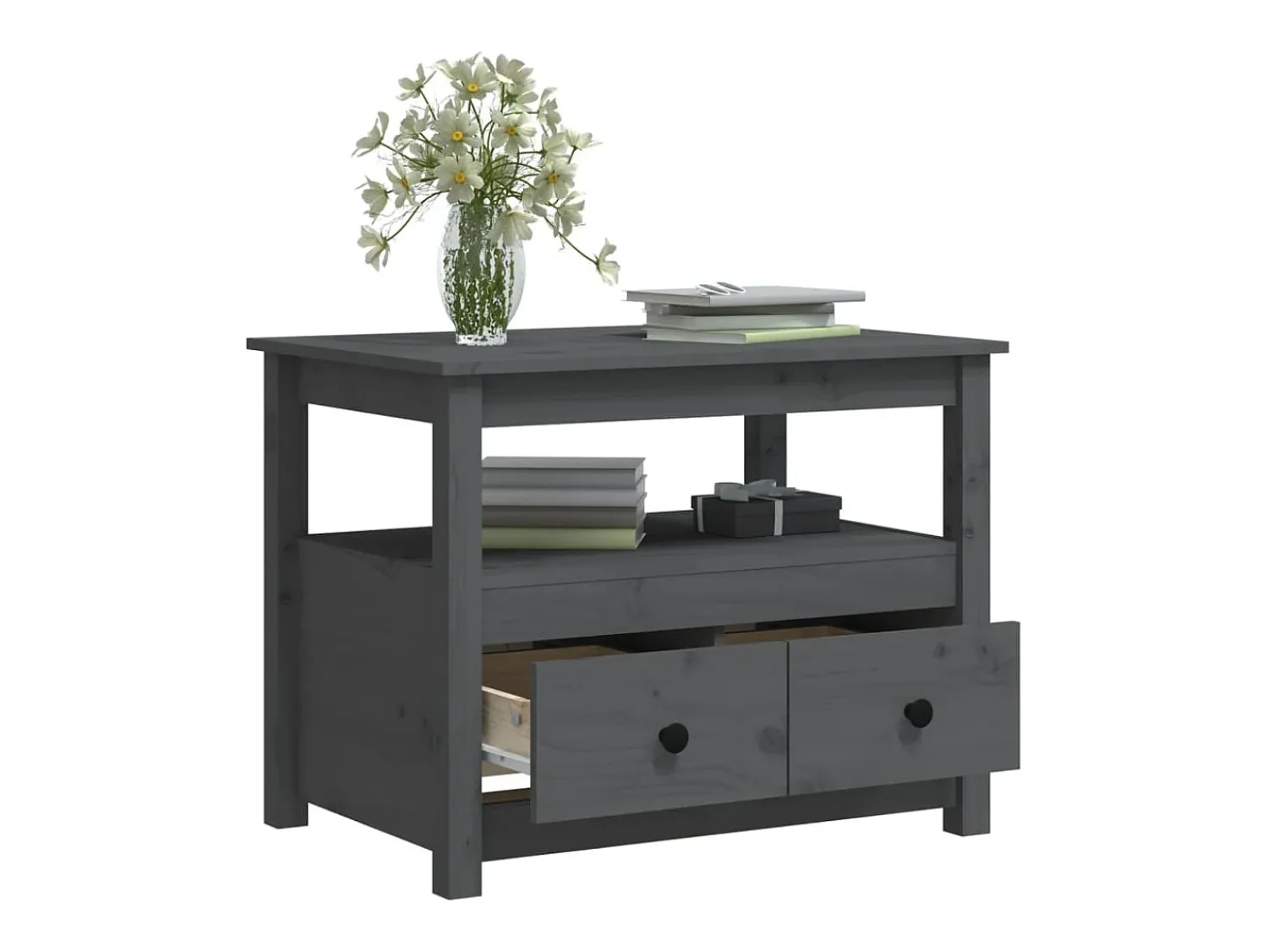 Mesa De Centro* Mesa de centro | Mesa de apoio 71x49x55 cm pinho maciço cinza Cinzento