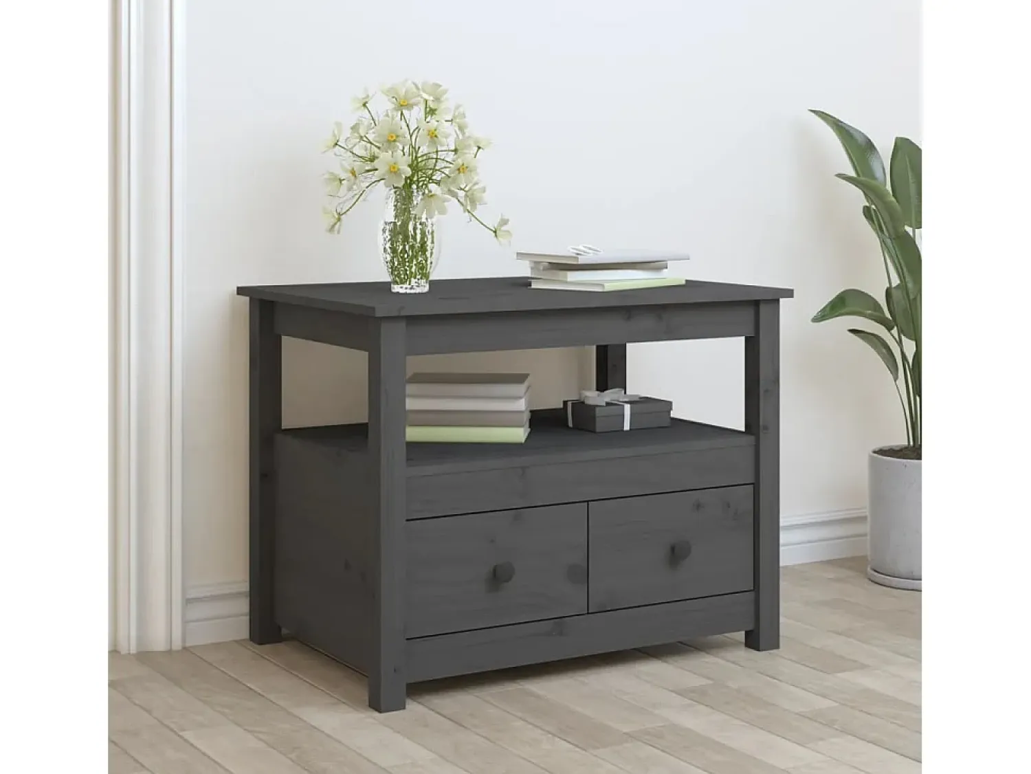 Mesa De Centro* Mesa de centro | Mesa de apoio 71x49x55 cm pinho maciço cinza Cinzento