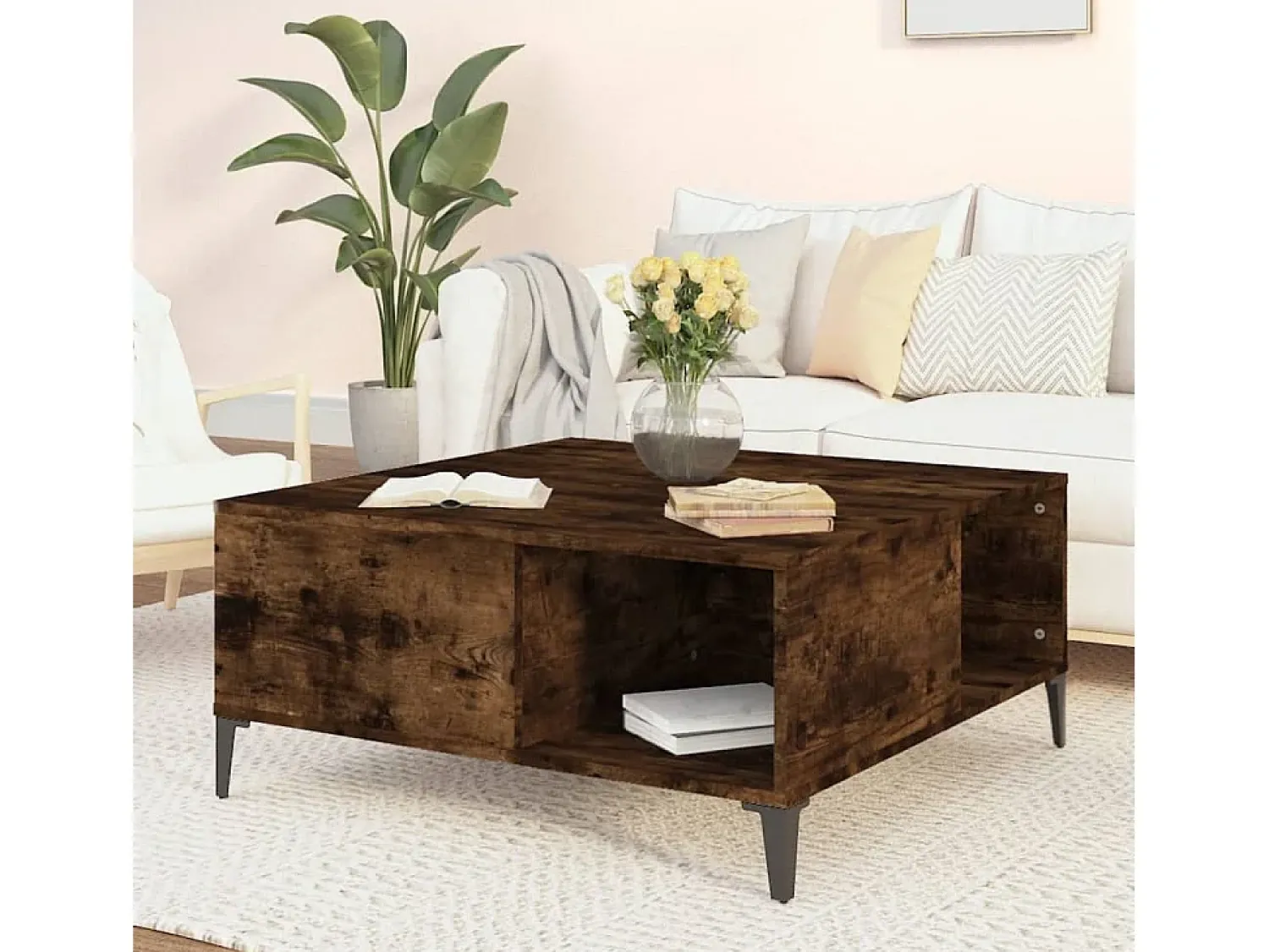 Mesa De Centro* Mesa de centro | Mesa de apoio 80x80x36.5 cm derivados madeira carvalho fumado Castanho