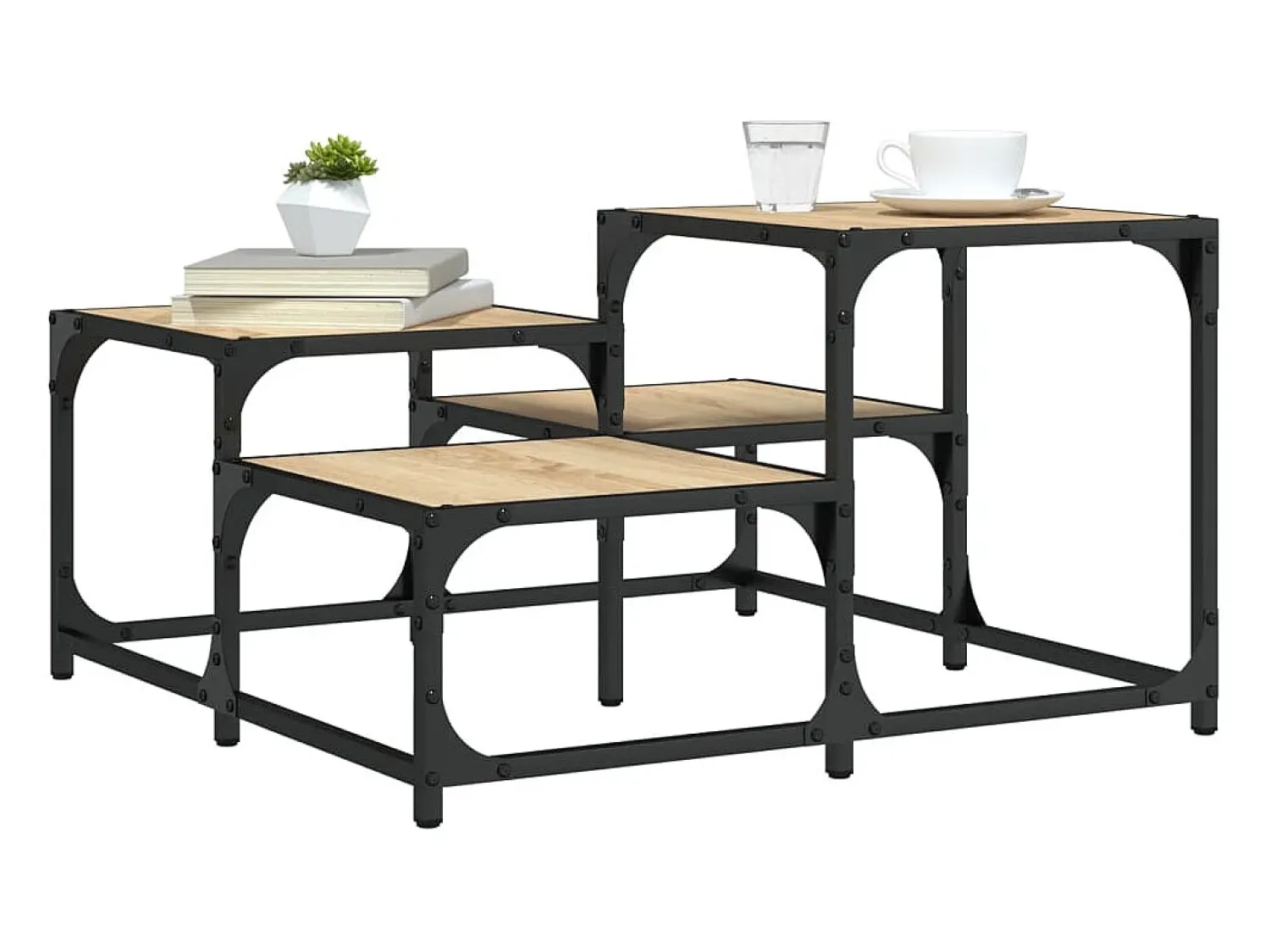 Mesa De Centro| Mesa de centro | Mesa de apoio 68x68x40 cm derivados de madeira carvalho sonoma Castanho