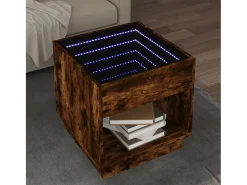 Mesa De Centro| Mesa de centro | Mesa de apoio luzes LED Infinity 50x50x50 cm carvalho fumado Castanho