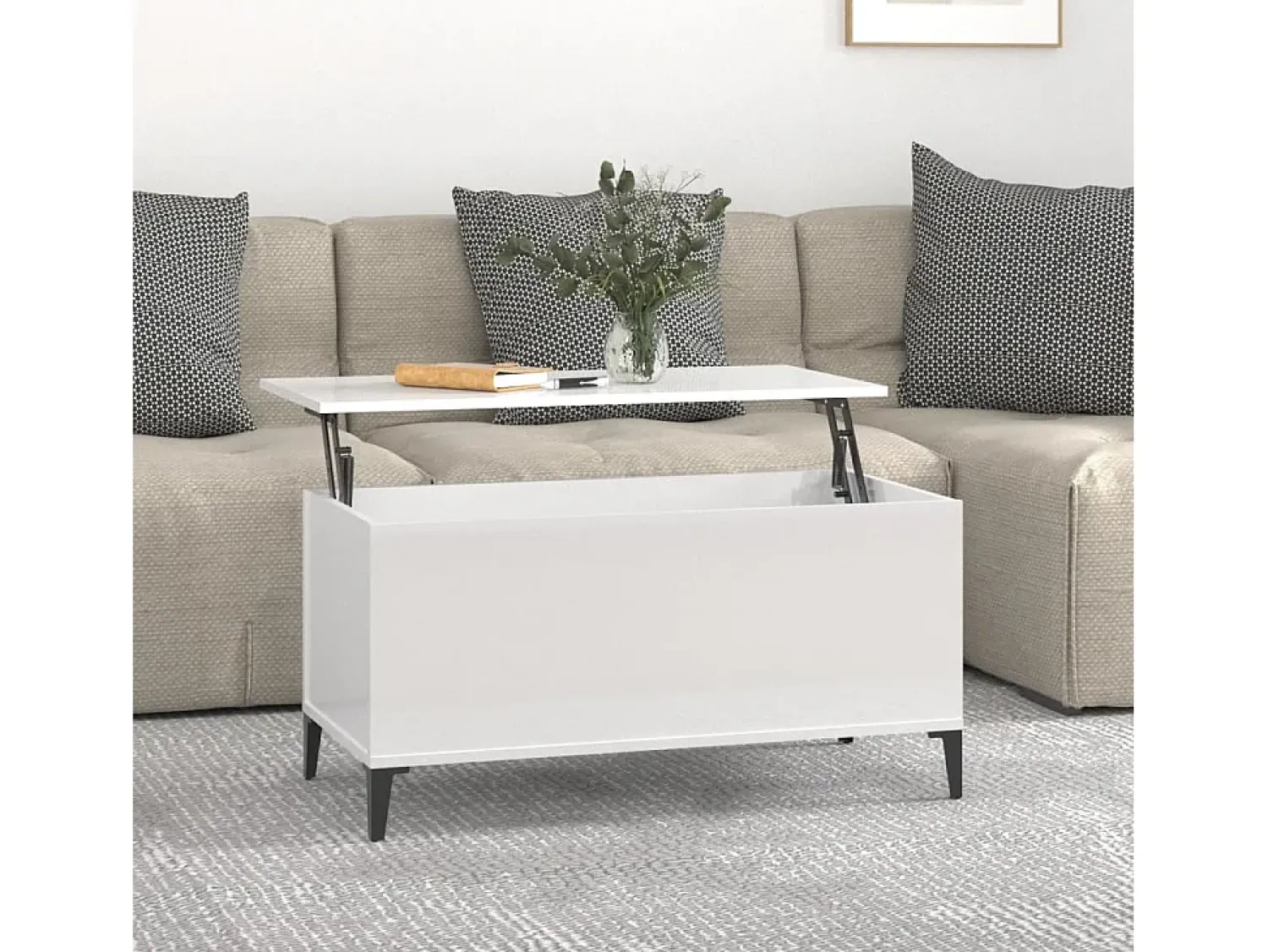 Mesa de centro | Mesa de apoio 90x44.5x45 cm derivados de madeira brilhante^ Mesa De Centro