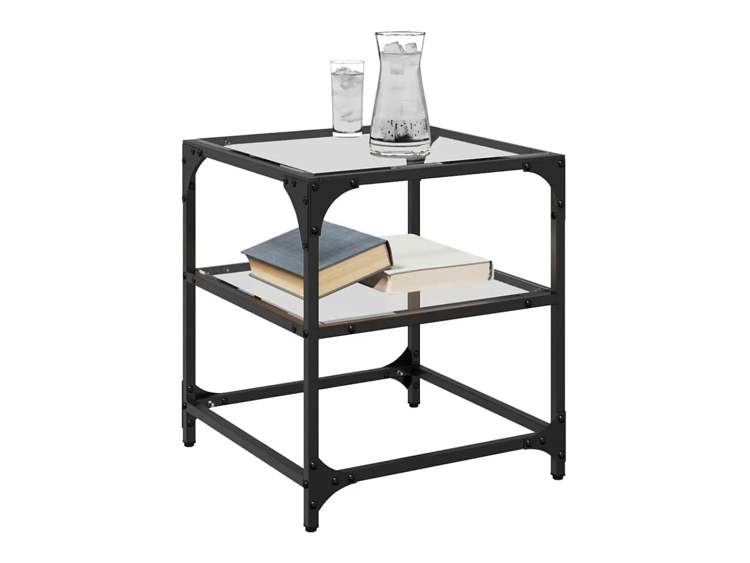 Discount Mesa de centro | Mesa de apoio c/ topo em vidro 40x40x45 cm aço Transparente